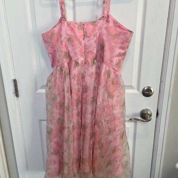 Unique Vintage Pink Floral Organza Swing Dress 1950s Sz 1x #7 - Picture 6 of 7